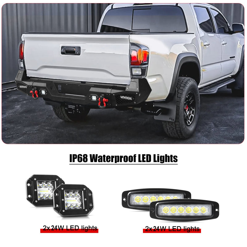 Heavy-duty Steel Rear Bumper for Toyota Tacoma 2024-2025 with LED Lights & D-Ring & Sensor Holes-4