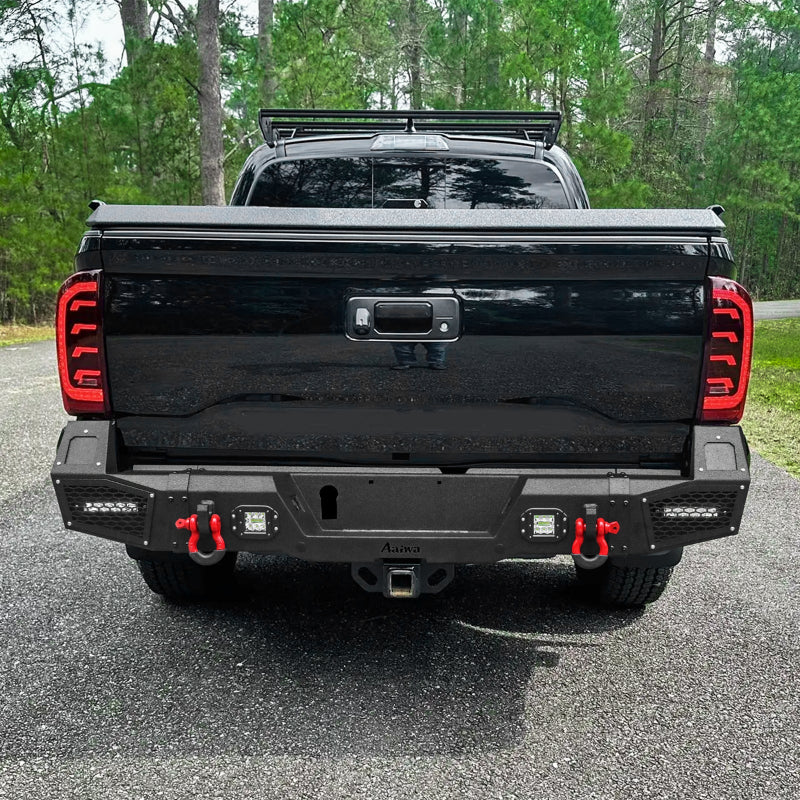 Heavy-duty Steel Rear Bumper for Toyota Tacoma 2024-2025 with LED Lights & D-Ring & Sensor Holes-6