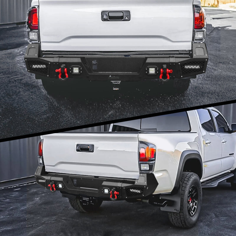 Heavy-duty Steel Rear Bumper for Toyota Tacoma 2024-2025 with LED Lights & D-Ring & Sensor Holes-7