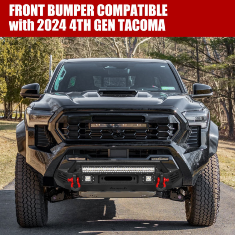 Heavy-duty Steel Front Bumper for 2024 Toyota Tacoma with D-Rings & Winch Plate & LED Lights-New