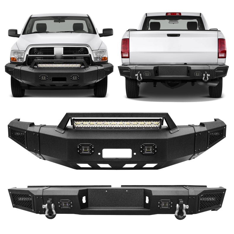 Heavy-duty Steel Front and Rear Bumper for 2010-2018 RAM 2500丨3500 with LED lights & D-Rings & Sensor Holes-1