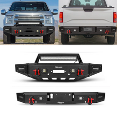 Heavy-duty Steel Front and Rear Bumper for 2015-2017 F150 with Winch Plate & LED Lights &Sensor Holes