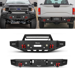 Heavy-duty Steel Front and Rear Bumper for 2018-2020 F150 with Winch Plate & LED Lights &Sensor Holes