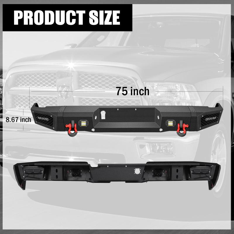 Heavy-duty Steel Rear Bumper for 2004-2006 Ford F150 with Sensor Holes & LED Lights & D-Rings-2