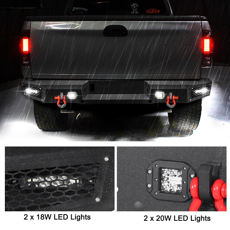 Heavy-duty Steel Rear Bumper for 2004-2006 Ford F150 with Sensor Holes & LED Lights & D-Rings-4