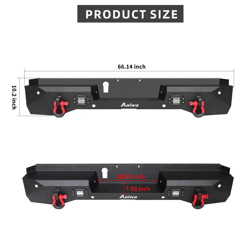Heavy-duty Steel Rear Bumper for 2022-2024 Toyota Tundra with D-ring & LED Lights & Sensor Holes & License Plate Lights-02