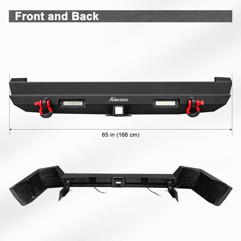 Rear Bumper for 1989-2001 Jeep Cherokee with LED Lights & D-Rings-2
