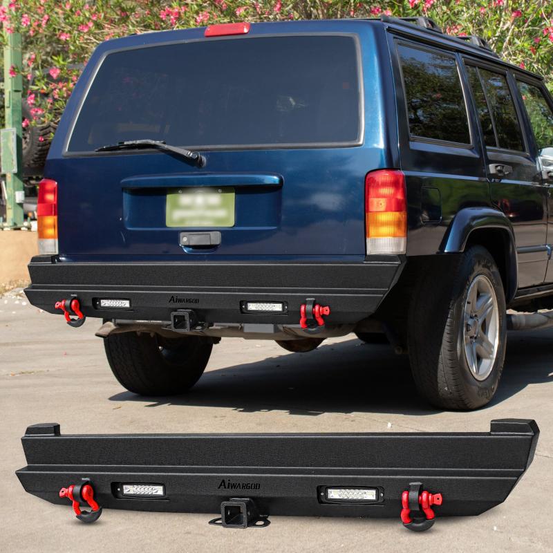 Rear Bumper for 1989-2001 Jeep Cherokee with LED Lights & D-Rings-4