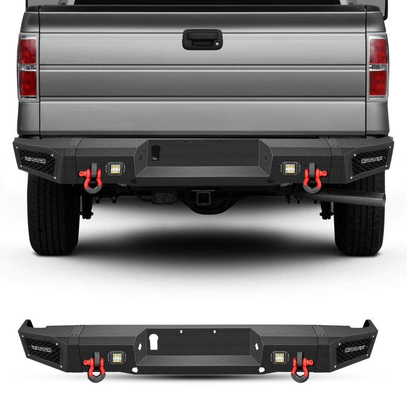 Rear Bumper for 2006-2014 Ford F150 with Sensor Holes & LED Lights & D-Rings-1