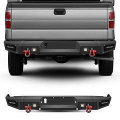 Rear Bumper for 2006-2014 Ford F150 with Sensor Holes & LED Lights & D-Rings-1
