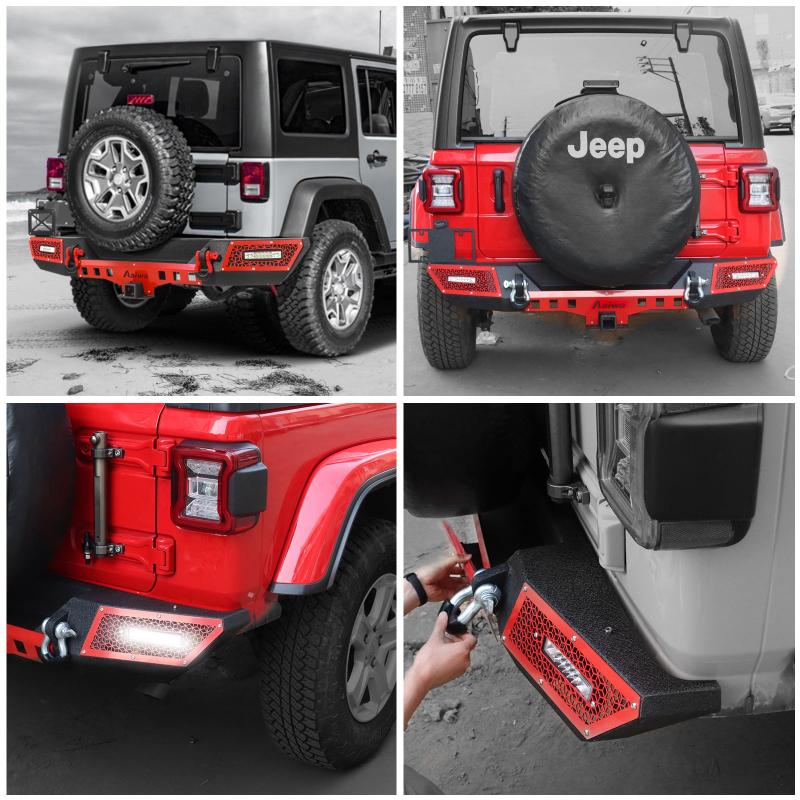 Rear Bumper for 2007-2018  Jeep Wrangler JKJKU with D-Rings & LED Lights-06