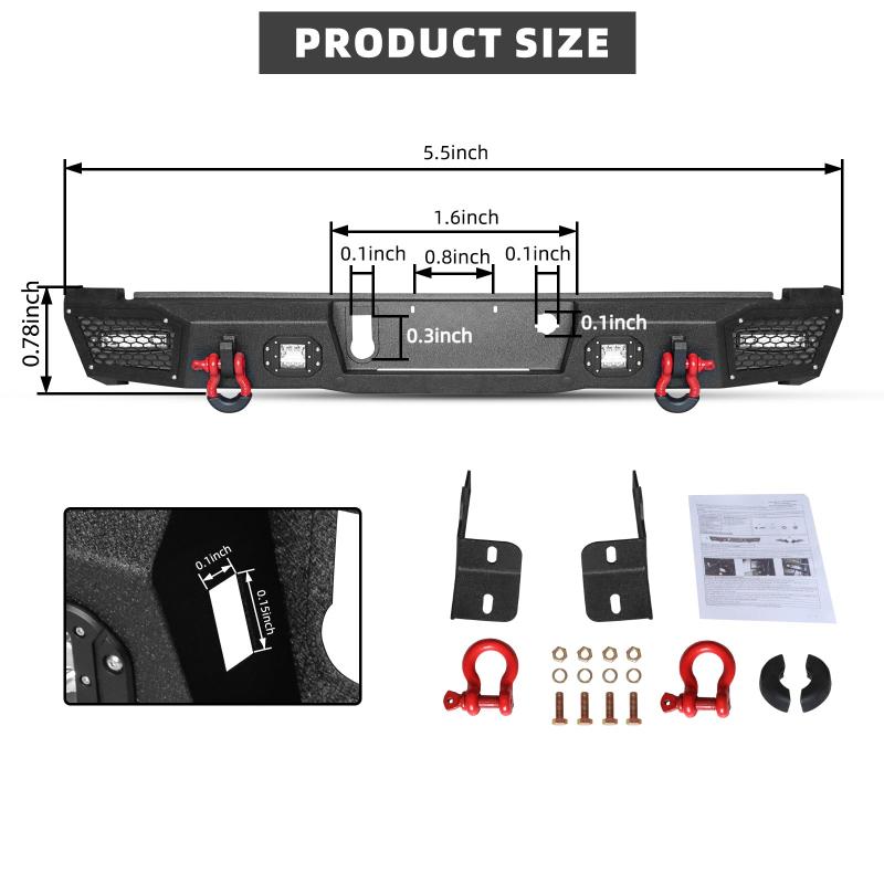 Rear Bumper for 2015-2022 Chevy Colorado with Sensor Holes & D-Rings & LED Lights-2