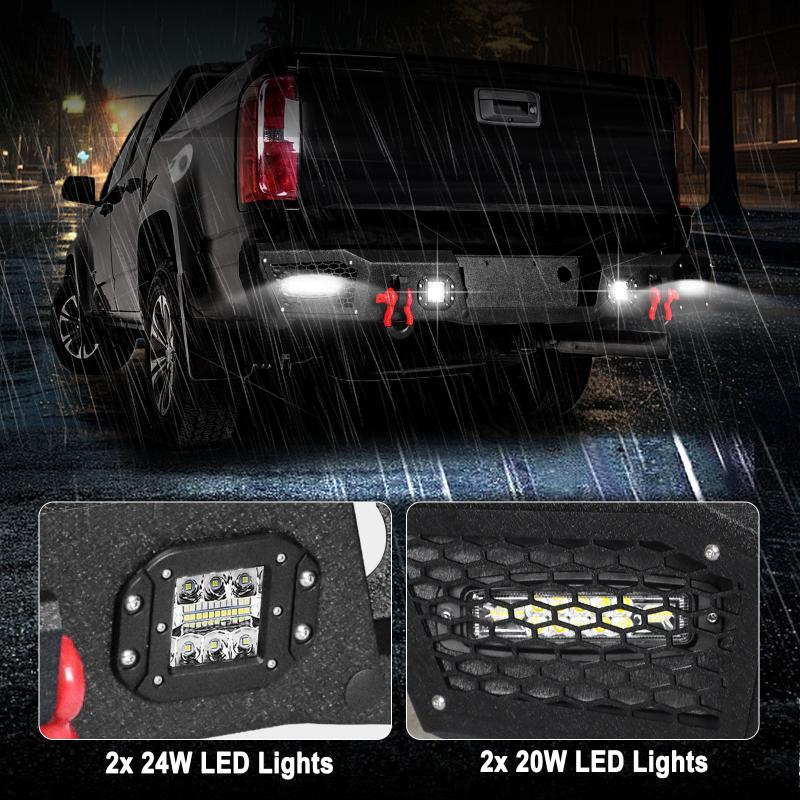 Rear Bumper for 2015-2022 Chevy Colorado with Sensor Holes & D-Rings & LED Lights-3