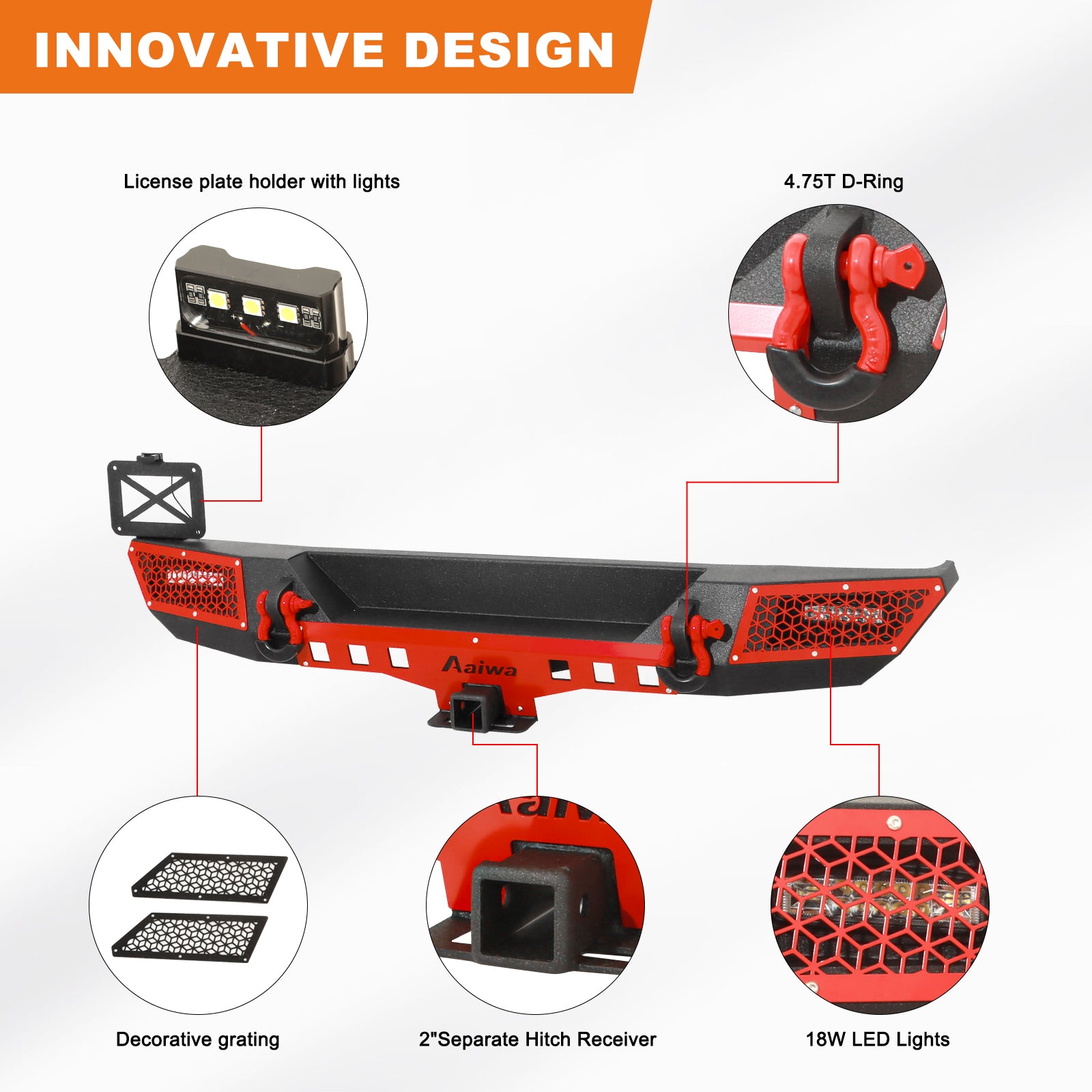 Rear Bumper for 2018-2023 Jeep Wrangler JL/JLU with LED Lights & D-Rings-6