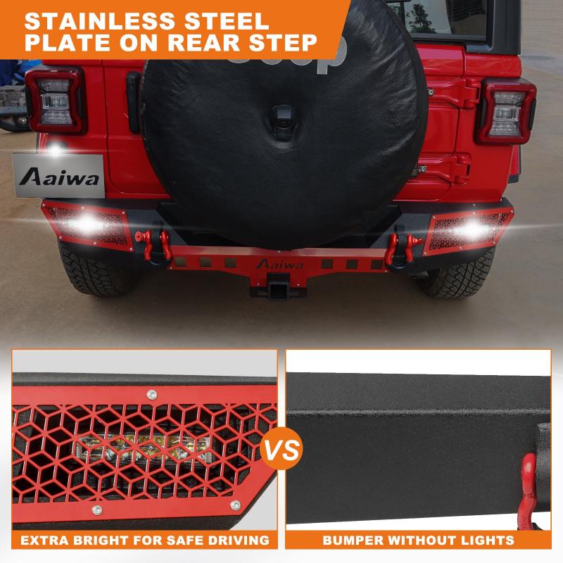 Rear Bumper for 2018-2023 Jeep Wrangler JL/JLU with LED Lights & D-Rings-4