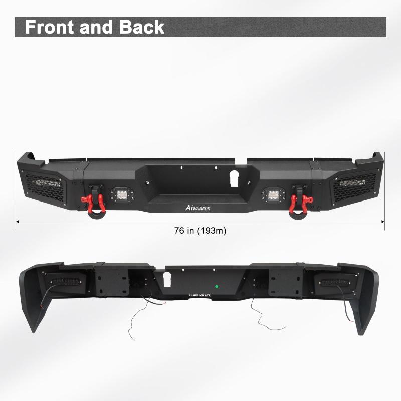 Rear Bumper for 2019-2022 RAM 2500丨3500 with LED lights & D-Rings & Sensor Holes-2