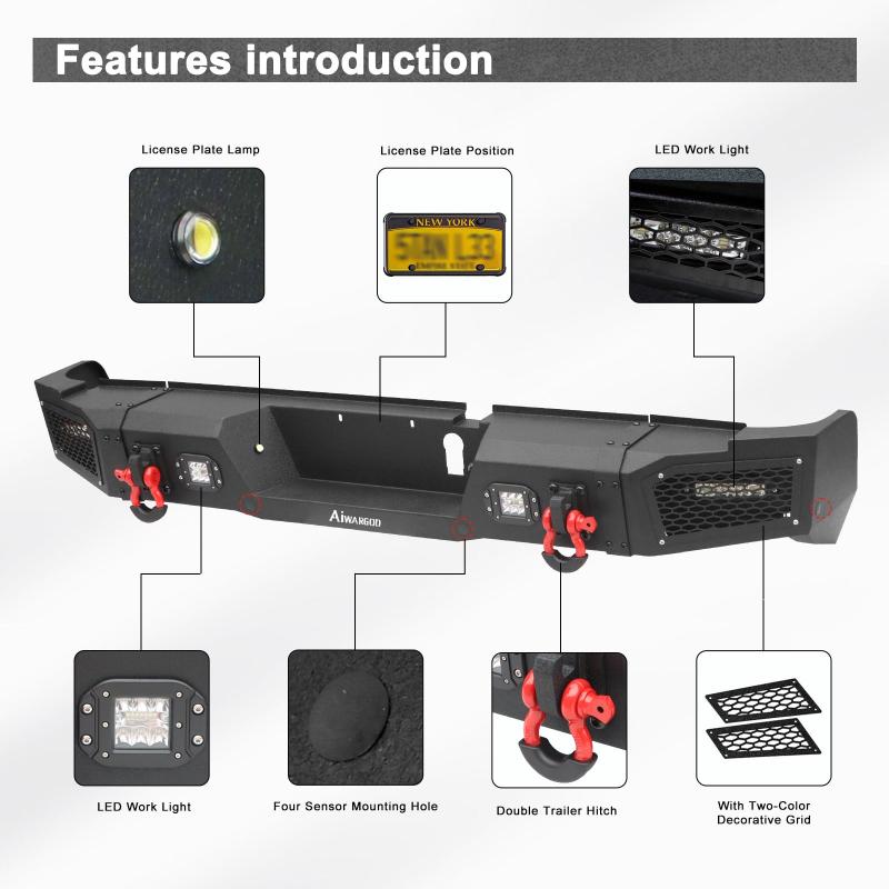 Rear Bumper for 2019-2022 RAM 2500丨3500 with LED lights & D-Rings & Sensor Holes-3