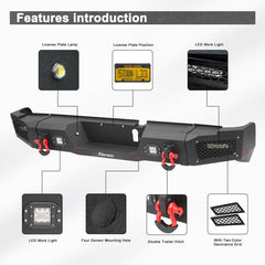 Rear Bumper for 2019-2022 RAM 2500丨3500 with LED lights & D-Rings & Sensor Holes-3