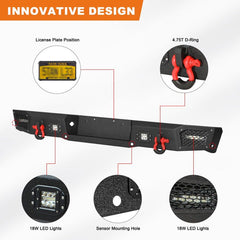 Front and Rear Bumper for 1999-2004 Ford F250/F350/F450/F550 with Winch Plate & LED Lights & D-Rings & Sensor Holes