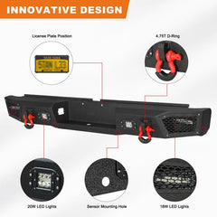 Rear Bumper Compatible with 2000-2006 Toyota Tundra with LED Lights & D-Rings-3