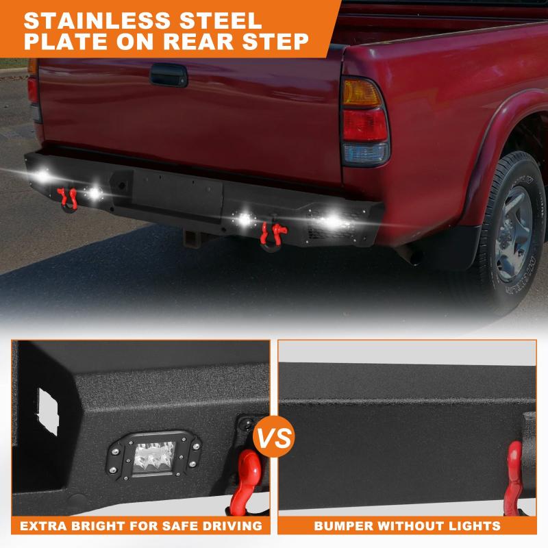Rear Bumper Compatible with 2000-2006 Toyota Tundra with LED Lights & D-Rings-6