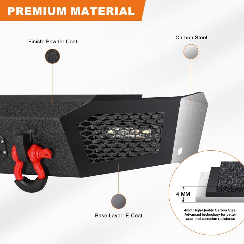 Rear Bumper Compatible with 2000-2006 Toyota Tundra with LED Lights & D-Rings-5