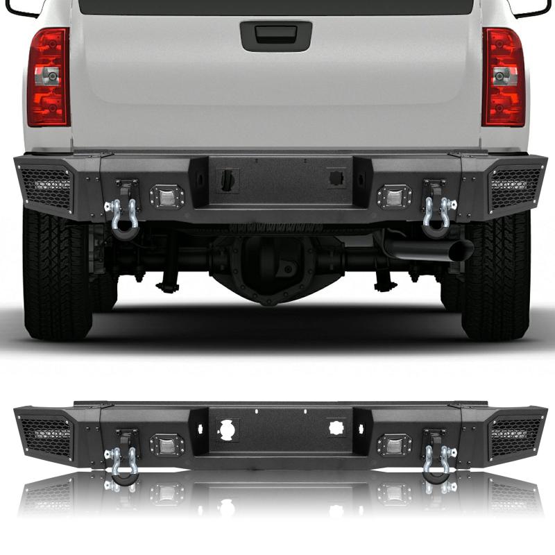 Rear Bumper Compatible with 2007-2013 Chevrolet Silverado 1500 / GMC Sierra 1500 with Sensor Holes and LED Lights-1