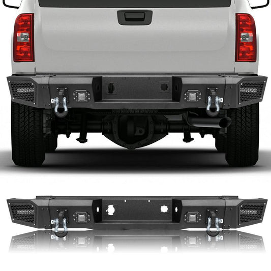 Rear Bumper Compatible with 2007-2013 Chevrolet Silverado 1500 / GMC Sierra 1500 with Sensor Holes and LED Lights-1