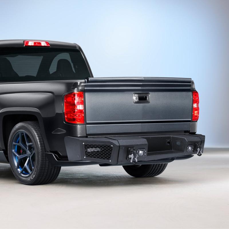 Rear Bumper Compatible with 2007-2013 Chevrolet Silverado 1500 / GMC Sierra 1500 with Sensor Holes and LED Lights-2