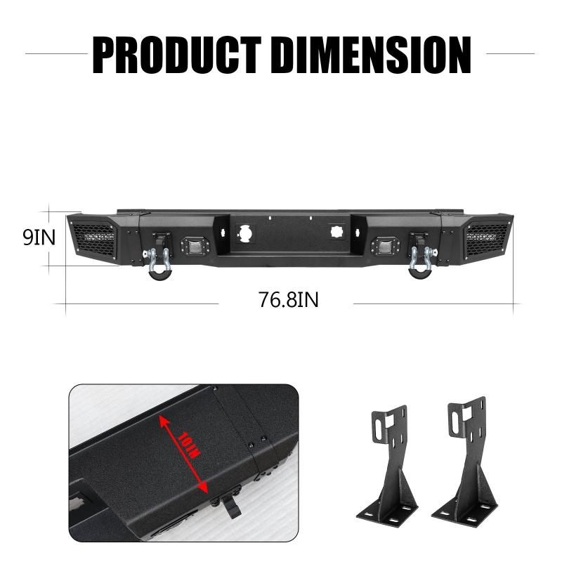 Rear Bumper Compatible with 2007-2013 Chevrolet Silverado 1500 / GMC Sierra 1500 with Sensor Holes and LED Lights-3