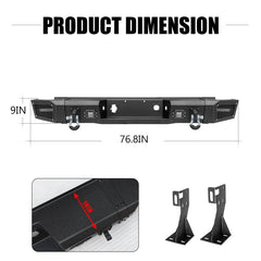 Rear Bumper Compatible with 2007-2013 Chevrolet Silverado 1500 / GMC Sierra 1500 with Sensor Holes and LED Lights-3