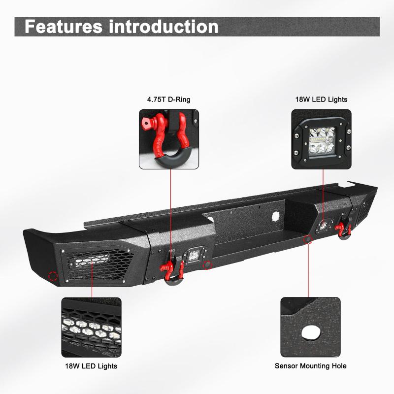 Rear Bumper Compatible with 2015-2019 Chevy Silverado 2500丨3500 / GMC Sierra 2500丨3500-3