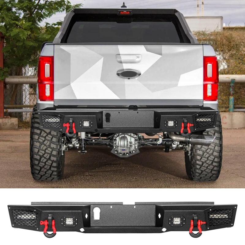 Rear Bumper Compatible with 2019-2024 Ford Ranger with LED Lights & D-Ring-1
