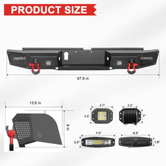 Rear Bumper Compatible with 2019-2024 Ford Ranger with LED Lights & D-Ring-2