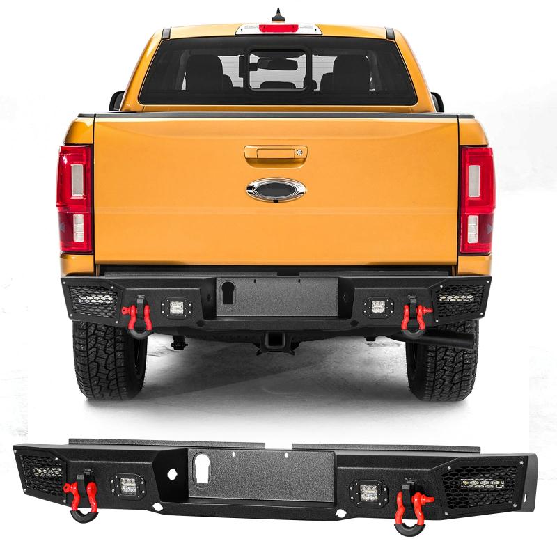 Rear Bumper Compatible with 2019-2024 Ford Ranger with LED Lights & D-Ring-5