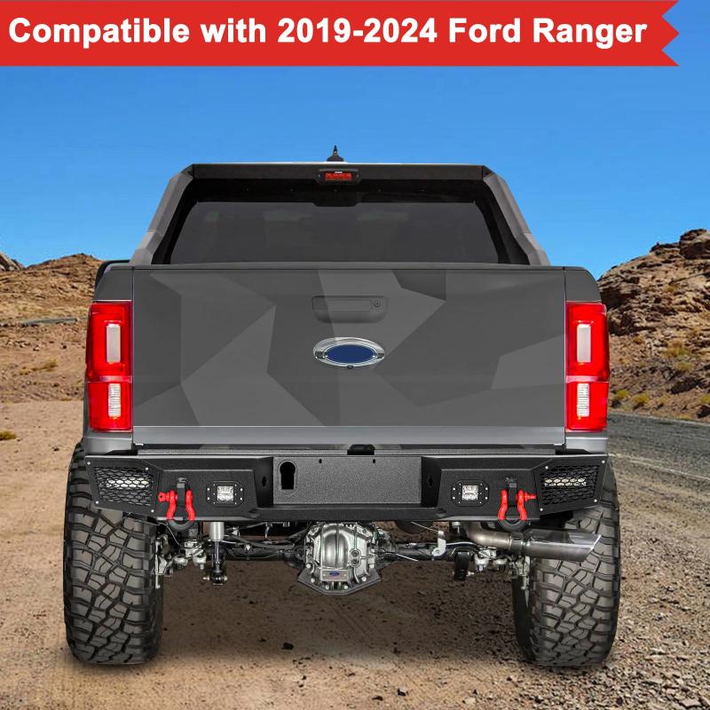 Rear Bumper Compatible with 2019-2024 Ford Ranger with LED Lights & D-Ring-6