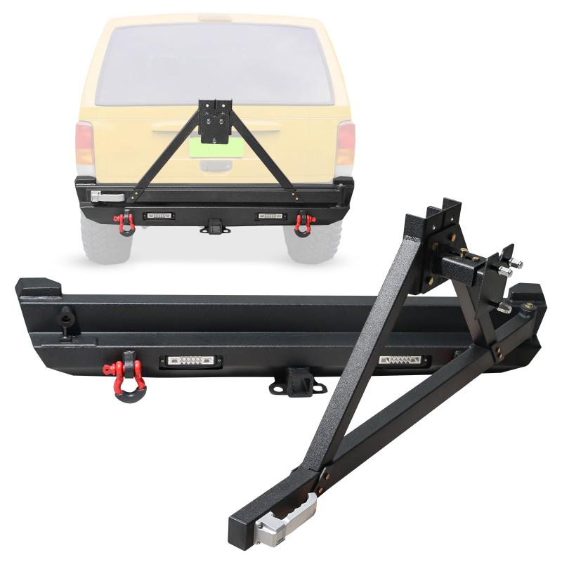 Rear Bumper Fit for 1984-2001 Jeep Cherokee with Tire Carrier LED Lights & D-rings-7