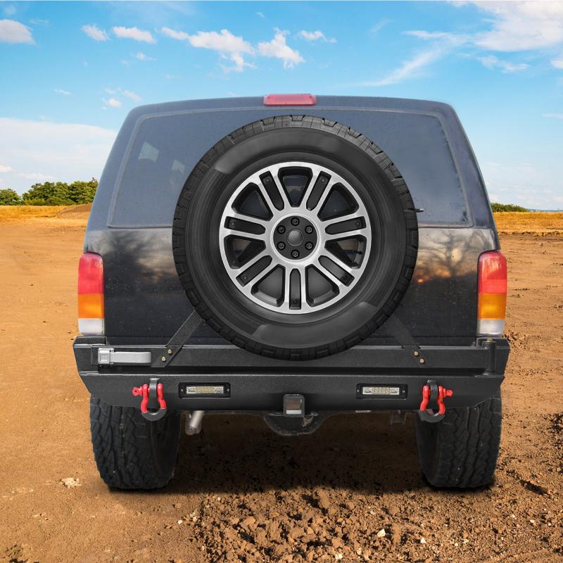 Rear Bumper Fit for 1984-2001 Jeep Cherokee with Tire Carrier LED Lights & D-rings-8