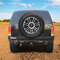 Rear Bumper Fit for 1984-2001 Jeep Cherokee with Tire Carrier LED Lights & D-rings-8