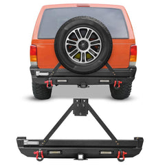 Rear Bumper Fit for 1984-2001 Jeep Cherokee with Tire Carrier LED Lights & D-rings -1
