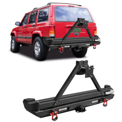 Rear Bumper Fit for 1984-2001 Jeep Cherokee with Tire Carrier LED Lights & D-rings -2