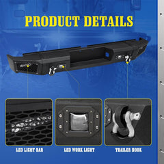 Rear Bumper Fit for 2007-2013 Toyota Tundra with D-ring & Winch Plate & LED Lights-3