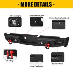 Rear Bumper for 2003-2009 RAM 2500丨3500 with LED lights & D-Rings & Sensor Holes-F