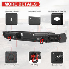 Rear Bumper for 2020-2023 GMC Sierra 2500/3500 with LED Light & Sensor Holes-3