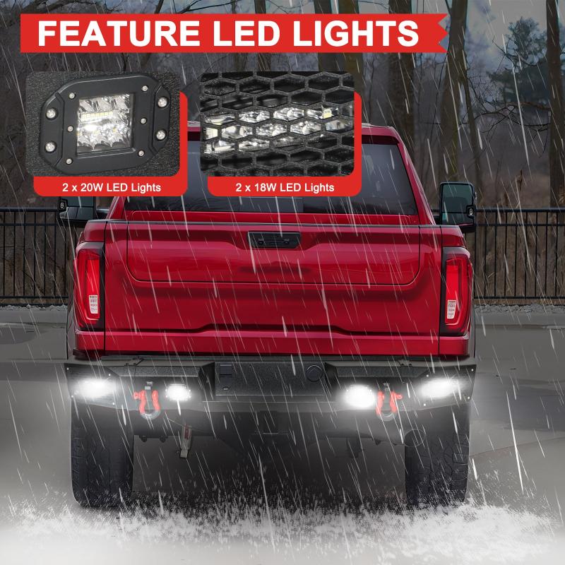 Rear Bumper for 2020-2023 GMC Sierra 2500/3500 with LED Light & Sensor Holes-4