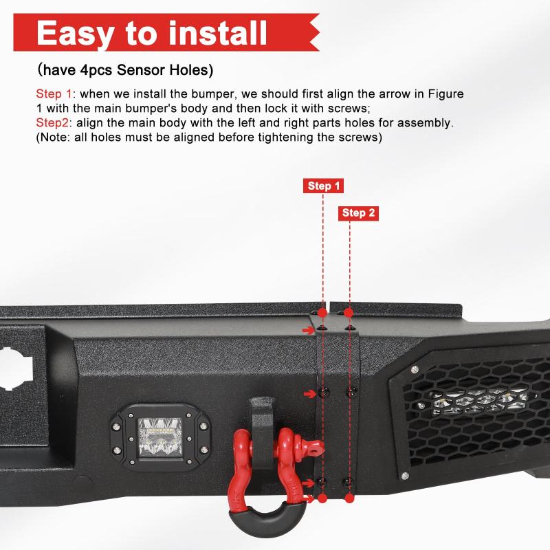 Rear Bumper for 2020-2023 GMC Sierra 2500/3500 with LED Light & Sensor Holes-5