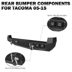Rear Bumper for Toyota Tacoma 2005-2015 with 4 LED Lights and 2 D-ring-3