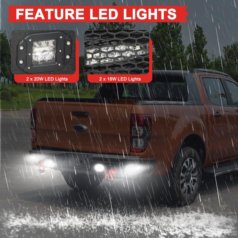 Rear Bumper with LED Light & D-Rings &Sensor Mounting Hole Compatible with 1993-2011 Ford Ranger-4