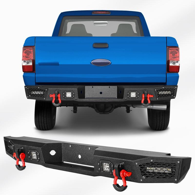 Rear Bumper with LED Light & D-Rings &Sensor Mounting Hole Compatible with 1993-2011 Ford Ranger-5