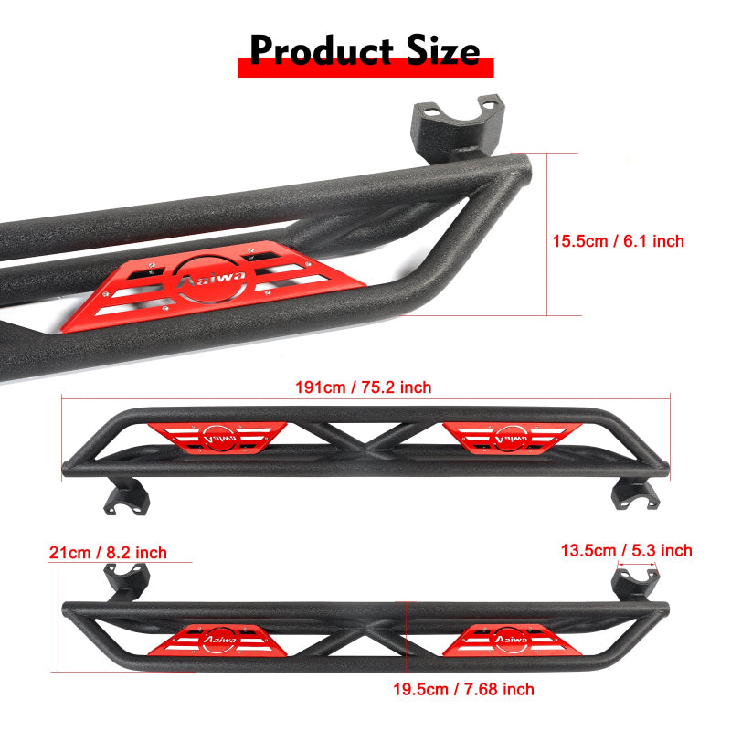 Steel Side Steps for 2007-2018 Wrangler JK 4 Doors--2